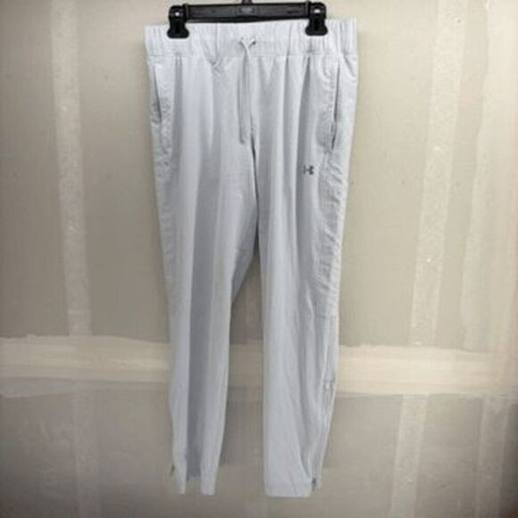 Under Armour Womens Medium Track Jogger Rival Sweat Loose White Zip Ankle Soccer - Picture 1 of 7